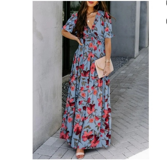 Dokotoo Dresses & Skirts - Elegant Floral Maxi Dress in Blue and Red